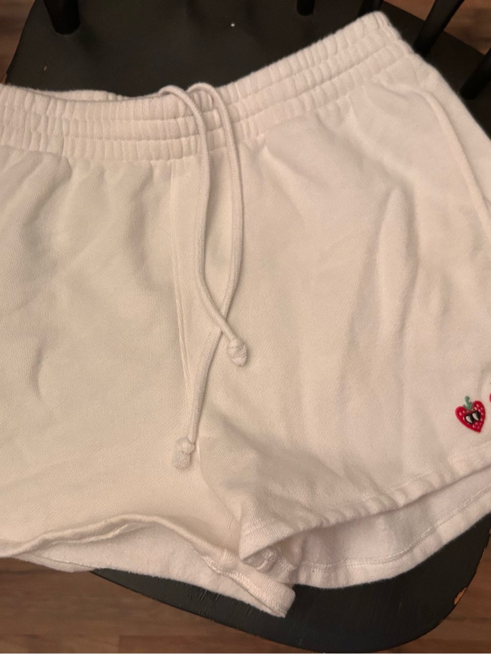 PINK Victoria's Secret White Terry Drawstring Shorts with Cherry Accent